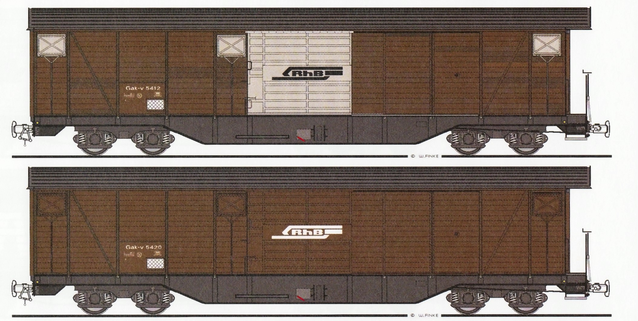 Illustration der vierachsigen Grossraum Gterwagen der RhB - Gak-v