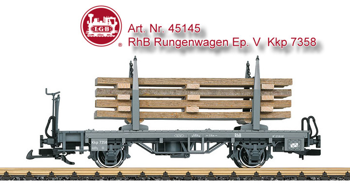 LGB Art. Nr. 45145 - RhB Rungenwagen - Schweiz - beladen mit Brettern 