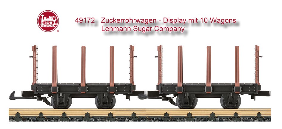 LGB Art. Nr. 49172 - Zuckerrohrwagen - Display mit 10 Wagons - Lehmann Sugar Company