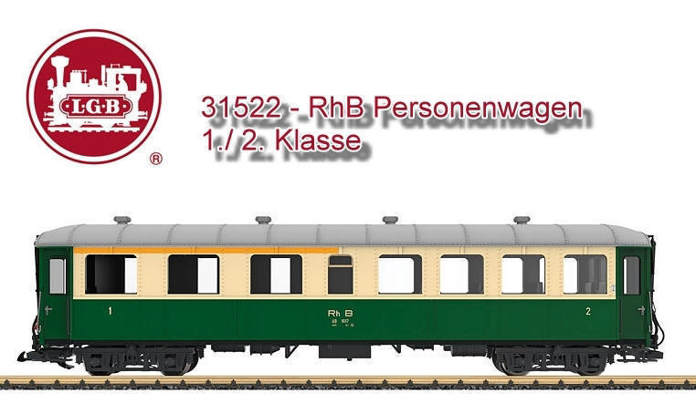 LGB Art. Nr. 31522 - RhB Personenwagen, 1./2. Klasse - grn-beige - Schmalspurbahn, Schweiz