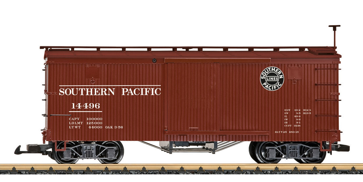 L48671 - Southern Pacific Railroad Box Car, Modell eines gedeckten Gterwagens der SP (Southern Pacific Railroad). Originalgetreue Farbgebung und Beschriftung der Epoche III. 