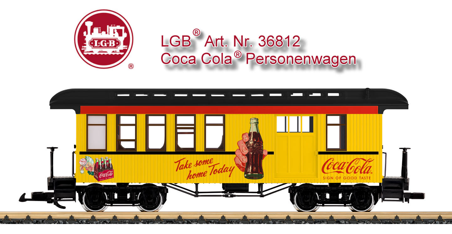 LGB Art. Nr. 36818 Personen- / Gepckwagen   Coca Cola - gelb - Take some home Today 