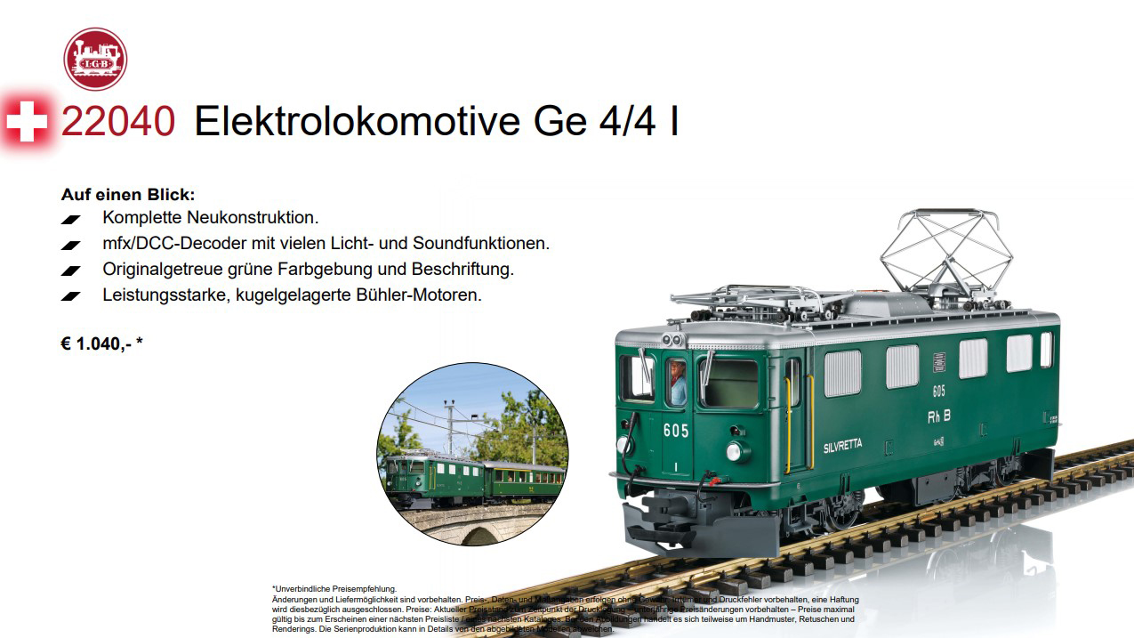 LGB Artikel Nummer 22040 - Neuheit 2021 - Ge 4/4 I in grünDem Modell der Extraklasse hätte ein neuer Lokführer spendiert werden können.