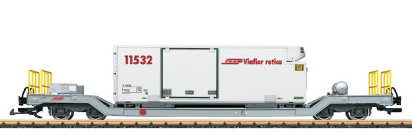 RhB: Art. Nr. 45926 - Containerwagen Nr. 65679 mit Kühlcontainer Y 11532 in weiß, Sommerneuheit 2021