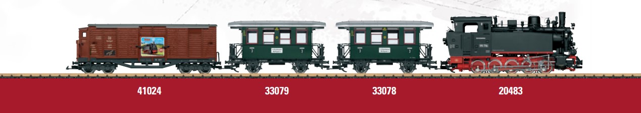 Zusammen mit der Lok 20483, dem Personenwagen 33078 und 33079 und dem Gterwagen, Museumswagen 41024 kann ein vorbildgetreuer Zug der chsle-Museumsbahn zusammengestellt werden.