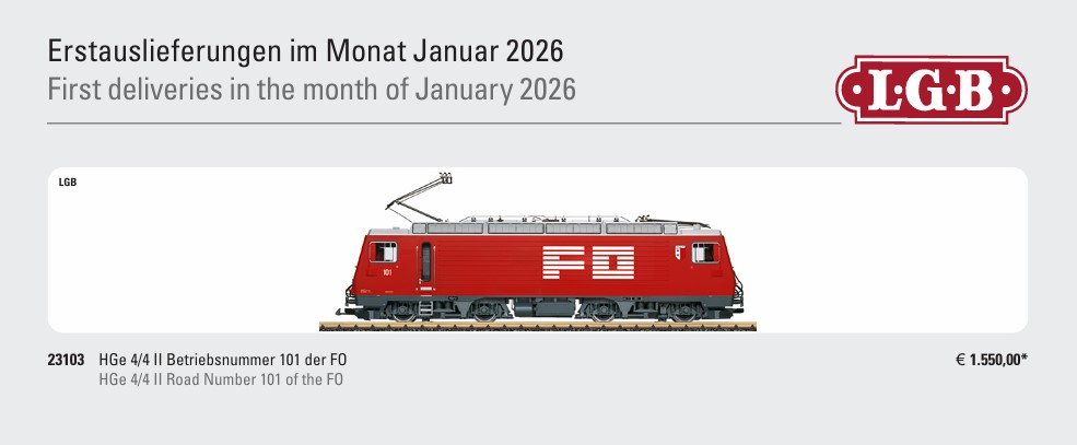 Nun im Fachhandel vorhanden: HGe 4/4 II der FO Nr. 101 - Art. Nr. 23103 von LGB - Herbstneuheit 2025.