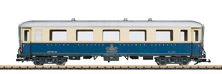 Modell des Salonwagens As 1161 der RhB. Originalgetreu Farbgebung und Beschriftung der Epoche VI, so wie der Wagen heute noch im Alpine Classic Pullman Express eingesetzt wird. Viele angesetzte Details, Tren zum ffnen. Komplette fein detaillierte Inneneinrichtung.