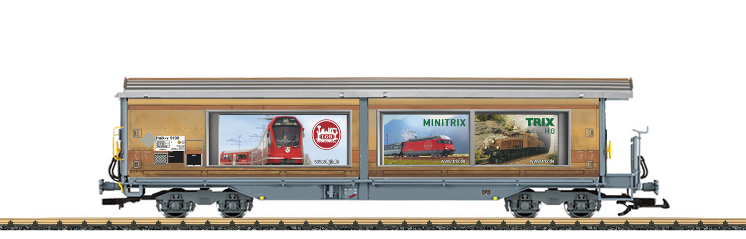 LGB Art. Nr. 48576 - RhB Schiebewandwagen Haik-v 5130 - Seite mit LGB Werbung!  