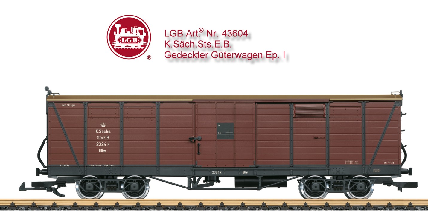 Art. Nr. 43604 Gedeckter G�terwagen der Gattung GGw, wie er in der Ep. I um 1917 bei der K�niglich S�chsischen Staatseisenbahn (K.S�ch.Sts.E.B) eingesetzt wurde. Betriebsnummer 2324 K