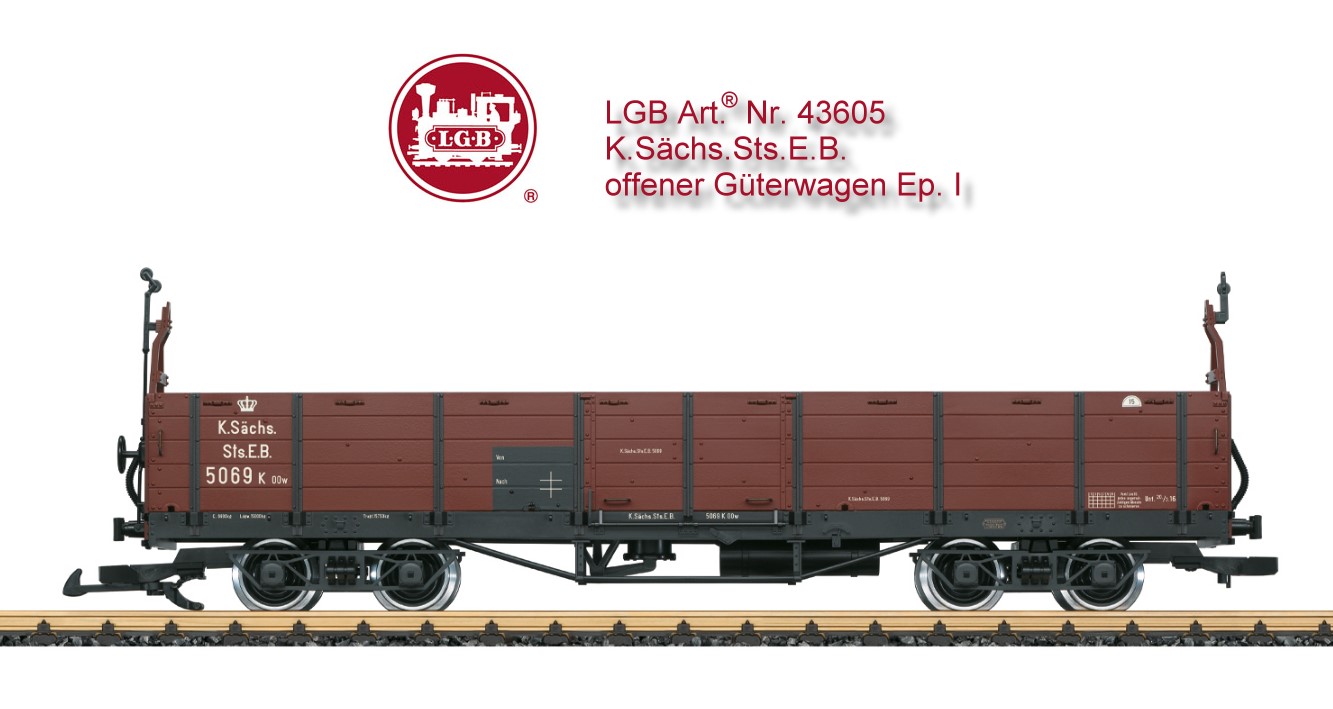 LGB Spur G Art. Nr. 43605 - Modell eines offenen G�terwagens der Bauart OOw, wie er um 1916 bei der K�niglich S�chsische Staatseisenbahn eingesetzt wurde. 