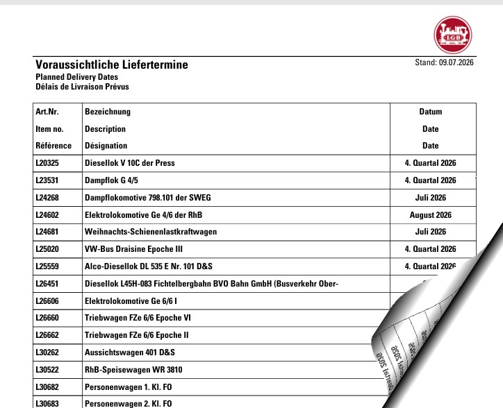 Hier k�nnen Sie die "Voraussichtlichen Liefertermine" Juli 2026 -  als Liste downloaden.