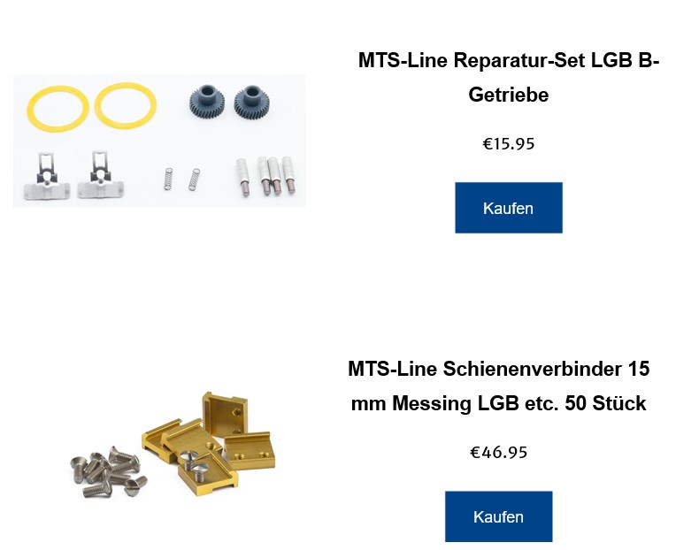 Reparaturset von MTS-Line fr LGB Getriebe und MTS-Line Schienenverbinder. 