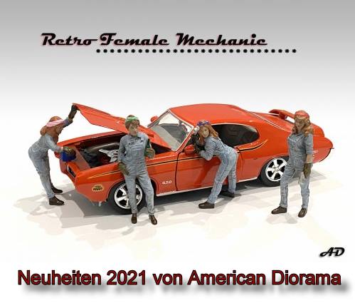 Retro Femal Mechanic - Vier Damen am Auto im Retro Look von American Diorama