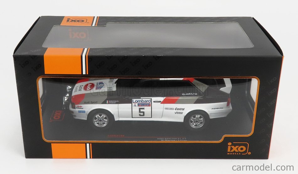 Audi A1, Audi Quattro, Audi Nacht Version, Zweiter Platz Rally Lombard, RAC Lombard, 1982, M. Mouton, F. Pons, weiß-rot-grau-schwarz, Startnummer 5, IXO Models, 1:24 