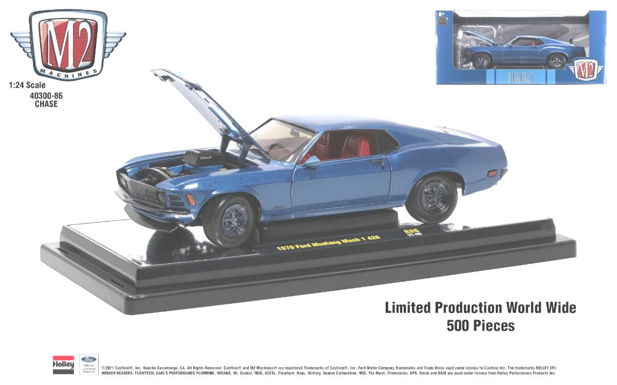 1970er Ford Mustang Mach 1 - 428 in blauer Metallicfarbe - M2 Art. Nr. 400300-86 Chase - Weltweit nur 500 Stück 