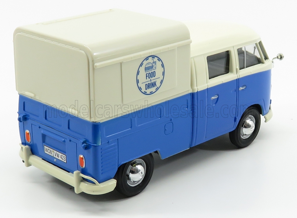 Volkswagen, T1 Doppelkabine, Pick-Up Aufbau, Food Truck aus dem Baujahr 1962, Farbe blau wei. 