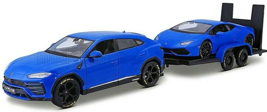 Lamborghini - Urus 2018 in blau mit Anhänger, beladen mit: Huracan LP 640-4 Performante 2017 - Maisto 32753