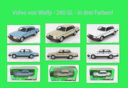 neue Autos für die Gartenbahn von Welly , Volvo 240 GL in Hellblau Metallic, Gold Metallic und Weiß
