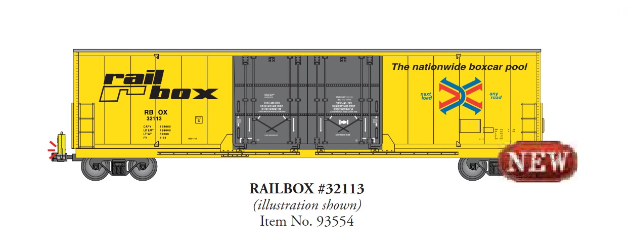 Bachmann Art. Nr. 93554, Boxcar Rail Box, gelbes Boxcar mit Schlusslicht, Rail Box # 32113