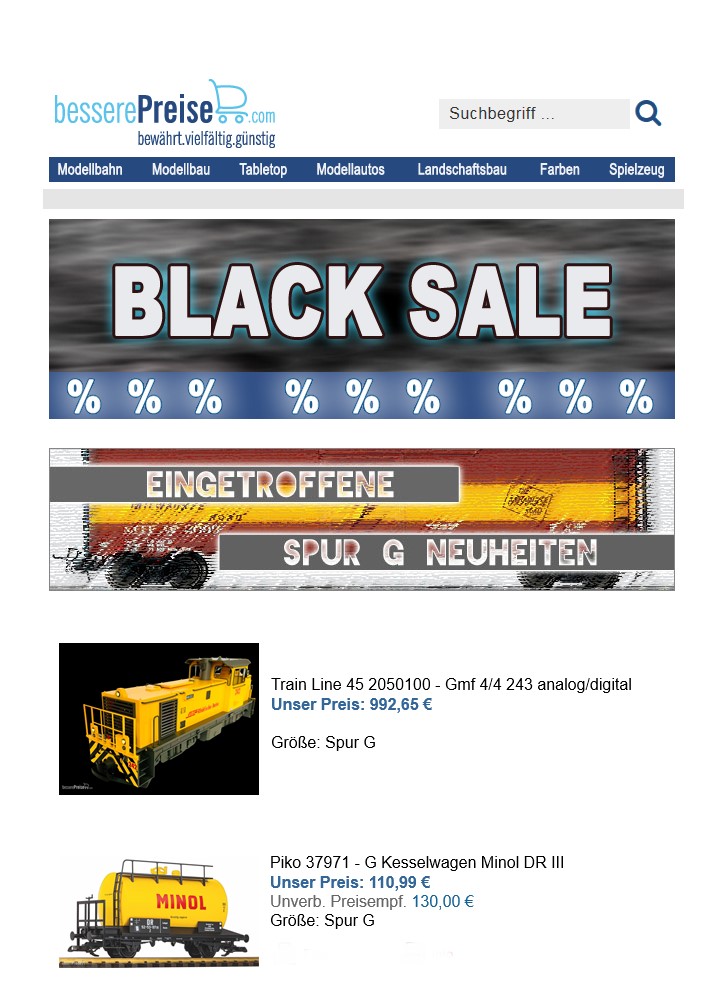 Der "schwarze Ausverkauf" - "Black Sale" macht seine Runden! - Hier geht es zu "bessere Preise" . 