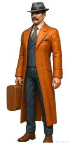 ATLANTIC - 1/24 - Nr. ATL 24042 - Mann mit langem Mantel, Anzug, Hut und Koffer in der Hand. 