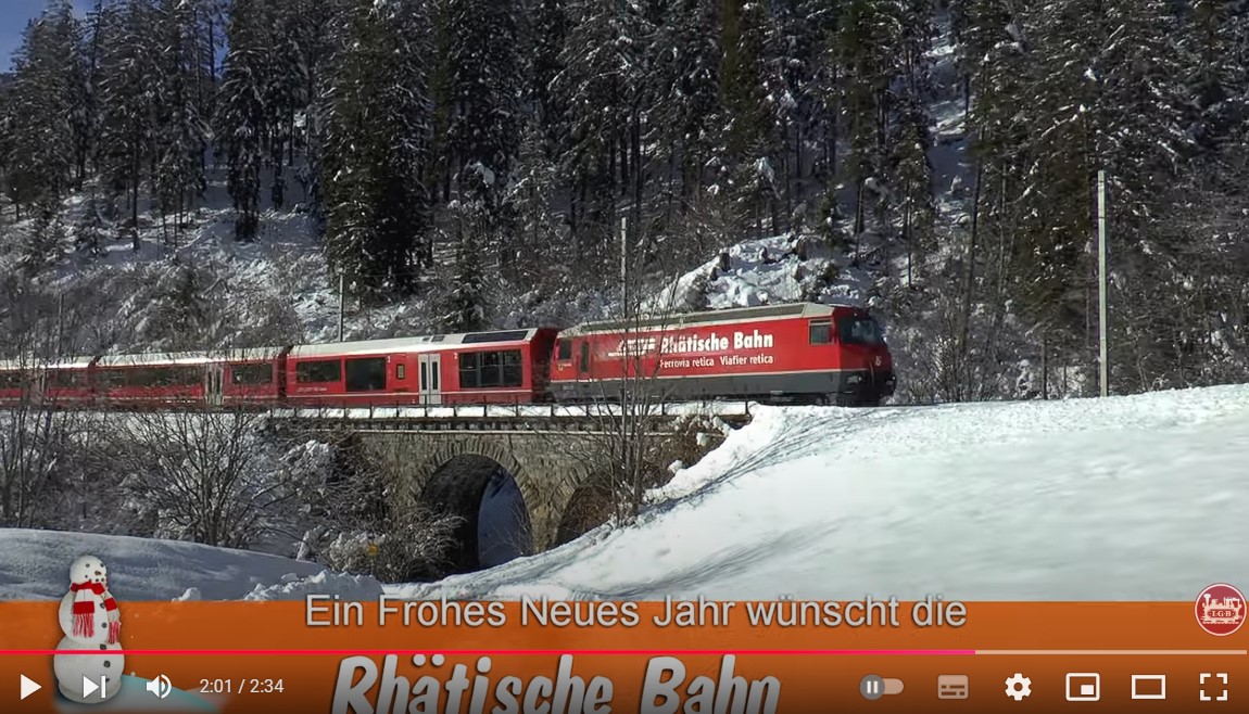 Einfach auf das Bild klicken und den Kurzfilm ber die Neuhjahrswnsche mit Impressionen von verschiedenen Schmalspurbahnen startet auf dem Youtube Kanal von LGB! 