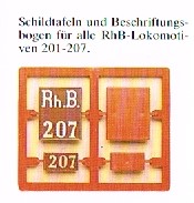 Zurstteile fr die Ge 2/4 - Schilder und verschiedene Loknummern 201-207. 