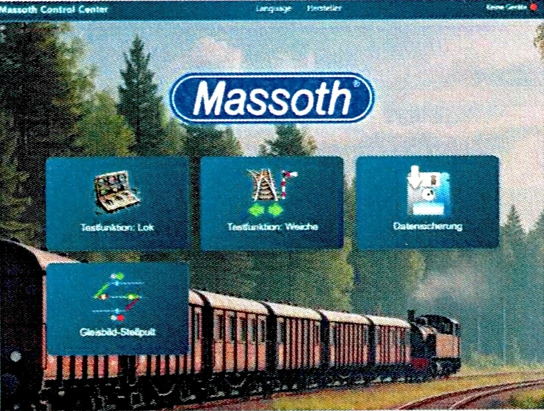 Das neue Massoth Control Center erweitert den Funktionsumfang des 8175230 DIMAX PC Modul III deutlich. Die Software bietet einen Prüfstand für sowohl Lok- als auch Weichendecoder mit direkter Programmier- und Testfunktion. Zusätzlich ist auch eine Backupfunktion integriert um die konfigurierte Datenbank des DiMAX Navigators zu sichern und ggf. auf andere Navigatoren aufzuspielen.