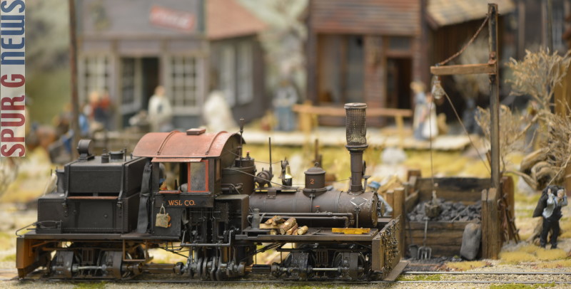 Zweizylincer Shay Lokomotive Nr. 2 der West Side Lumber Company Railroad, vor der Westernstadt. Ausstellung in der Huma Einkaufswelt in Schwabach