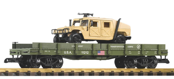 PIKO Neuheit 2019 - Art. Nr. 38764 - Autotransportwagen mit Humvee - Fahrzeug - Bild ist eine Montage der Spur G News
