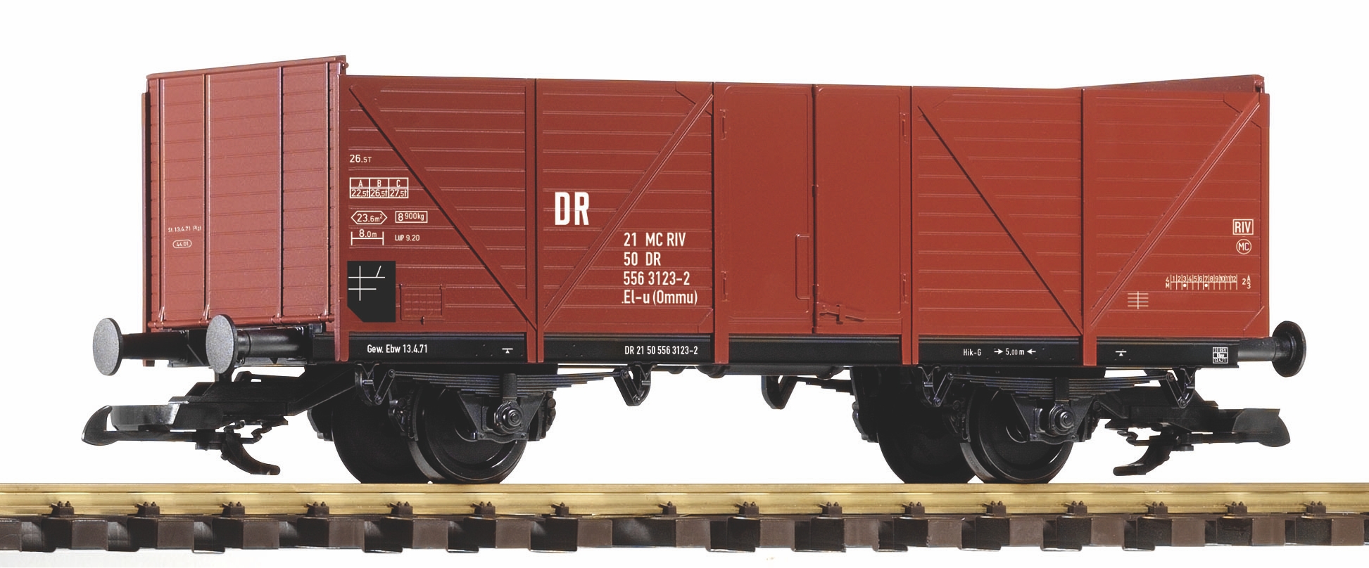 G Offener Güterwagen DR IV, PIKO 37663, Wagennummer 556 3123-2 - 21 MC RIV, 50DR , El-u (Ommu) 