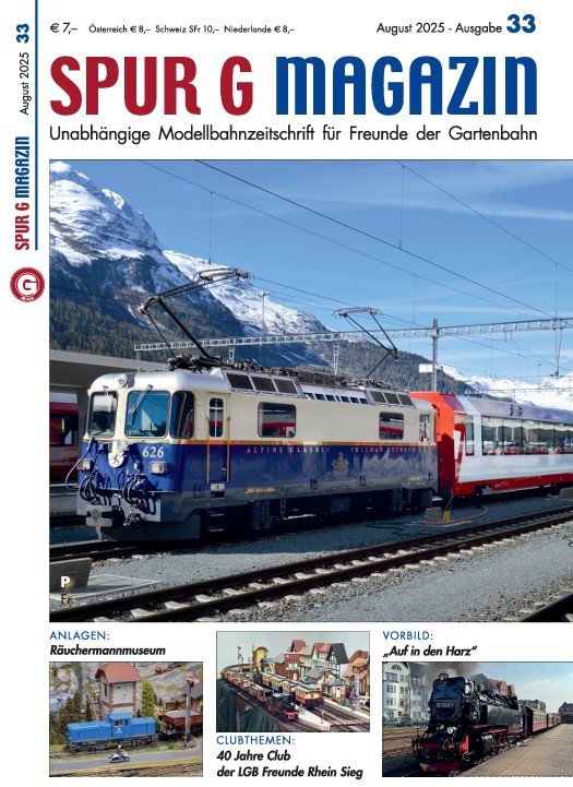 SPUR G MAGAZIN' Unabhängige Modellbahnzeitschríft für Freunde der Gartenbahn- Ausgabe 33 - August 2025 ist an die Clubmitglieder des Clubs der LGB Freunde Rhein Sieg e.V. sowie an die Abonnenten ausgeliefert.