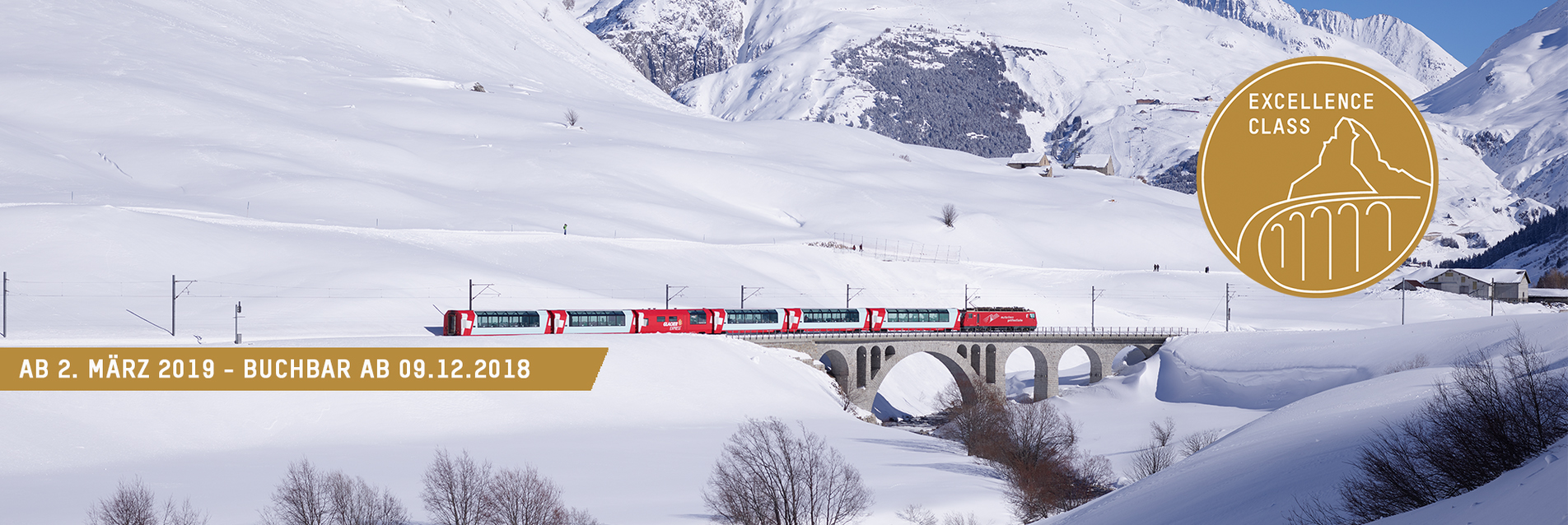 Excellence Class - die neue Klasse im Glacier Express ist ab 09. Dezember 2018 buchbar und die Reise beginnt ab 02. Mrz 2019. Einfach auf das Bild klicken und Informationen direkt beim Glacier Express einholen. 
