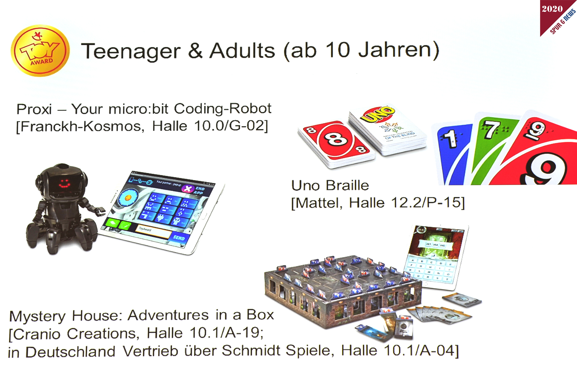 Toy Award 2020, Teenager & Adults ab 10 Jahren, Proxi-Your Micro:bit Coding Robot, Uni Braille, Mystery House: Adventures in a Box