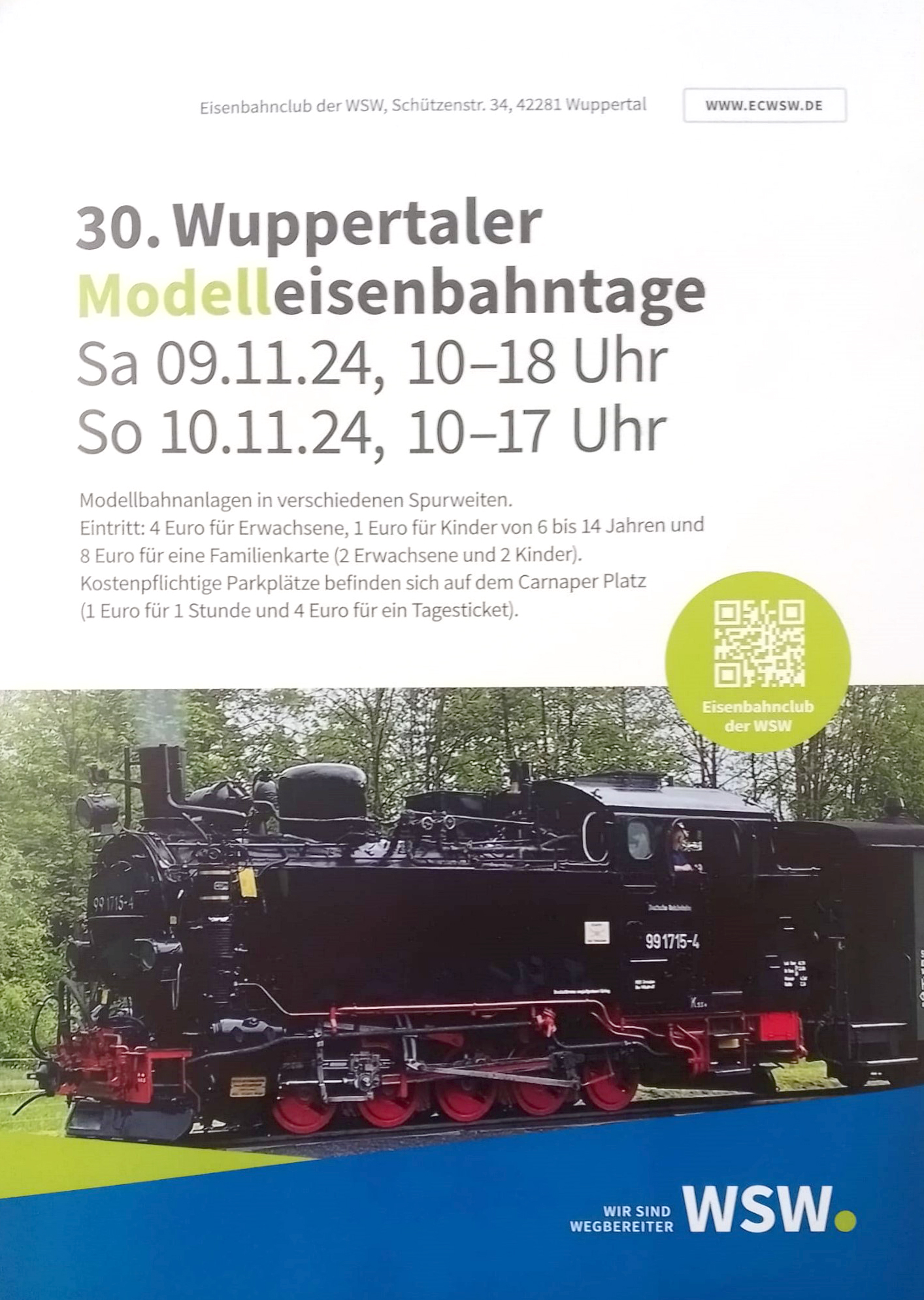 Der Eisenbahnclub der Wuppertaler Stadtwerke ldt zu den 30. Wuppertaler Modelleisenbahntagen ein. 