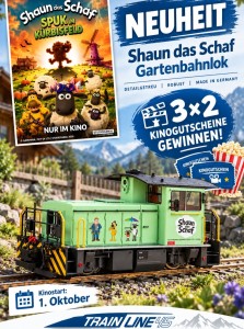 Am 1. Oktober 2026 ist der KINOstart vom Film Shaun das Schaf - Spuk im Kr�bisfeld. TRAINE LINE 45 verlost hier 3 x 2 Kinogutscheine. Aktion l�uft bis 10.10.2026. 