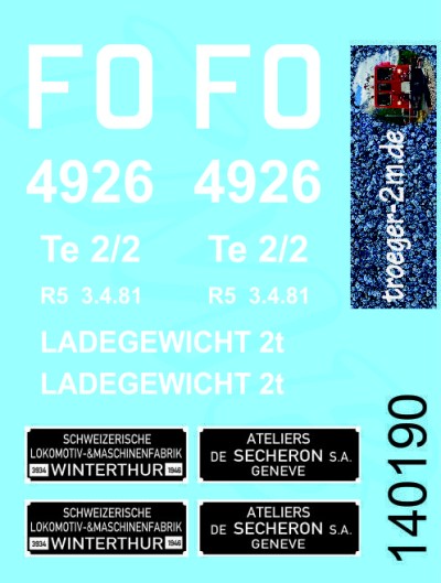 Beschriftungssatz fr Rangiertraktor Te 2/2 4926 der Furka Oberalp Bahn