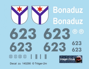 Decalset mit Mehrfarbdruck zu Artikelnummer 140290 fr Ge 4/4 II 623 Bonaduz - Glacier Express