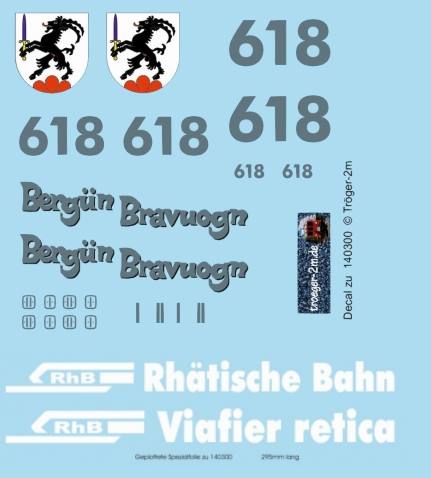 Beschriftungssatz fr Ge 4/4 II, Nr. 618 Bergn mit Werbung "Rhtische Bahn"