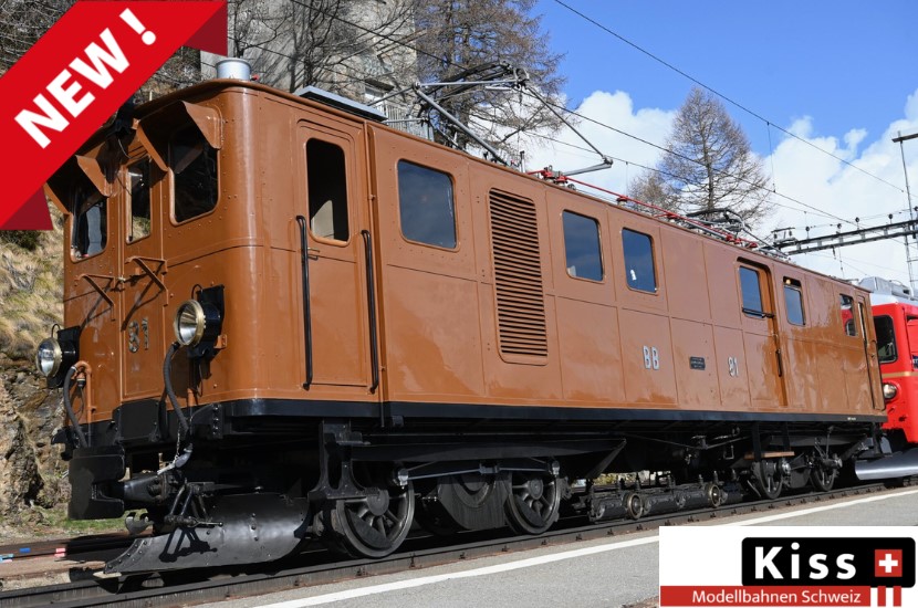 KISS Modellbahnen Schweiz - Die Ge 6/6 81 ist eine sechsachsige Elektrolokomotive der ehemaligen Berninabahn (BB) die 1916 von der SLM in Winterthur mit elektrischer Ausrüstung von Brown, Boveri & Cie. als Einzelstück hergestellt und abgeliefert wurde.