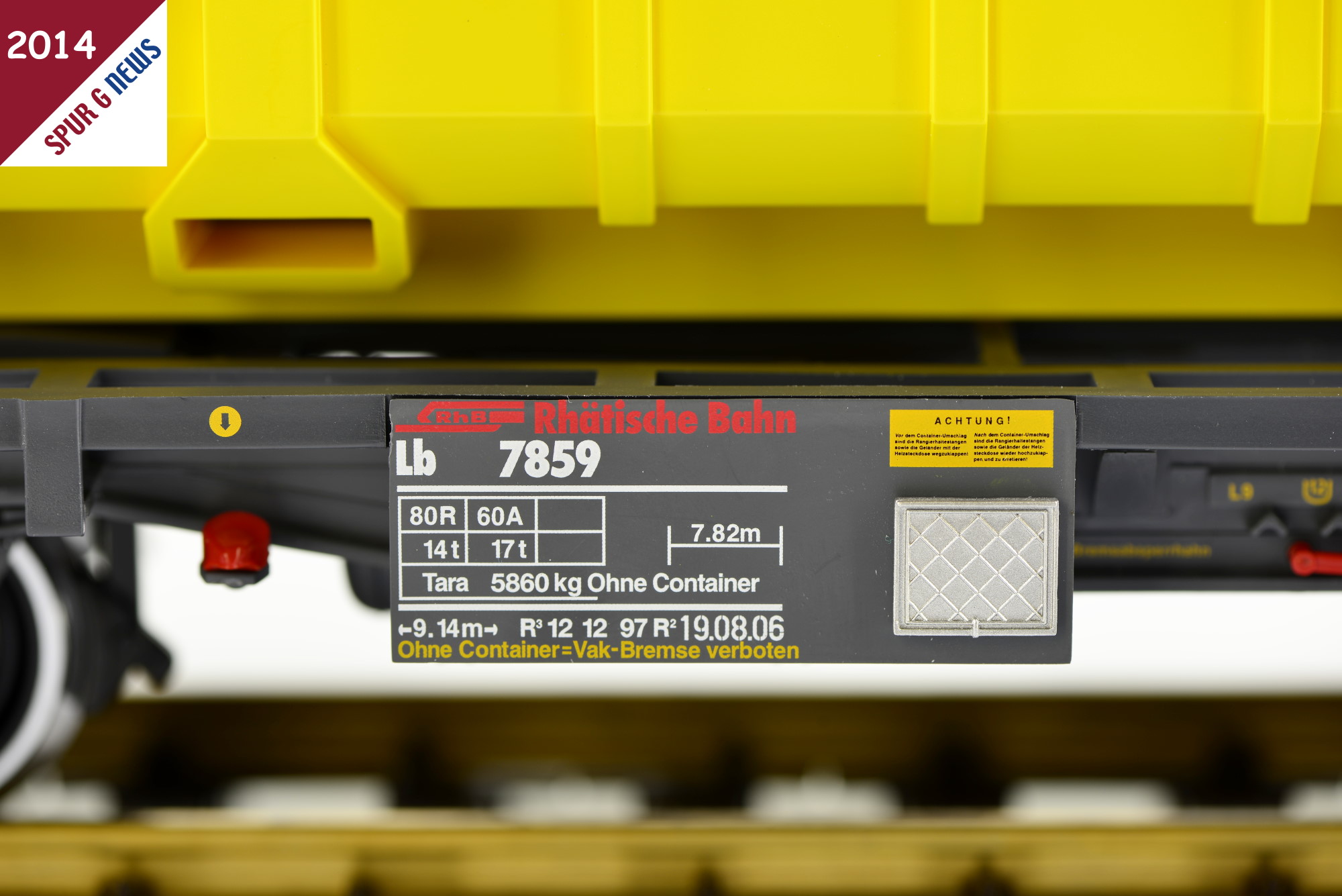 LGB 47899 RhB Containerwagenset - hervorragende Bedruckung auf dem Wagenlaufschild