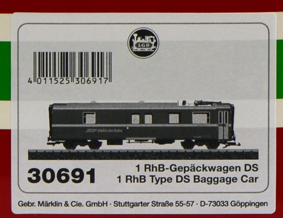 30691 - RhB Gepckwagen DS von LGB - hier Etikett am ausgelieferten Wagen. 