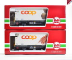 Neuheiten Auslieferung 2015 - LGB Wagenset - 45898 RhB-Set Containerwagen, coop®  "Kartoffeln" - "Karotten"
