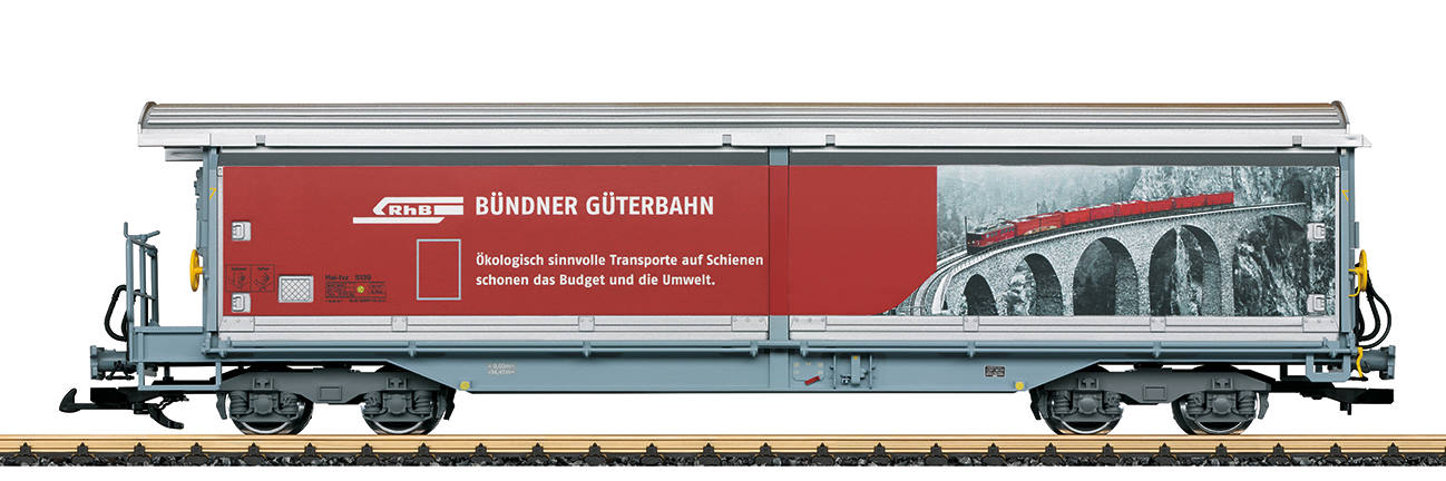 Art. Nr. 48573  RhB -Schiebewandwagen Hai-tvz mit Werbung "Bündner Güterbahn".