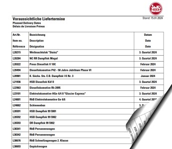 Neue Lieferterminliste - LGB Neuheiten 2023 und 2024 ! 