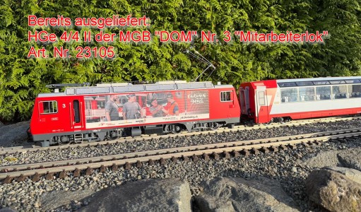 ausgeliefert: die MGB Zahnradlok Ge 4/4 II der MGB "DOM" Nr. 3 , Art. Nr. 23105 von LGB. 