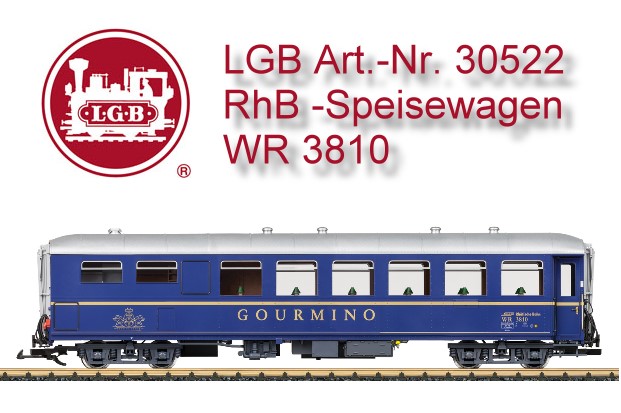 Dieser Speisewagen WR 3810 steht bei der RhB fr die gastronomische Versorgung der Reisenden im Einsatz. Vorbildgerecht lackiertes und beschriftetes Modell der Epoche VI. Mit Inneneinrichtung, Innenbeleuchtung und Tren zum ffnen.