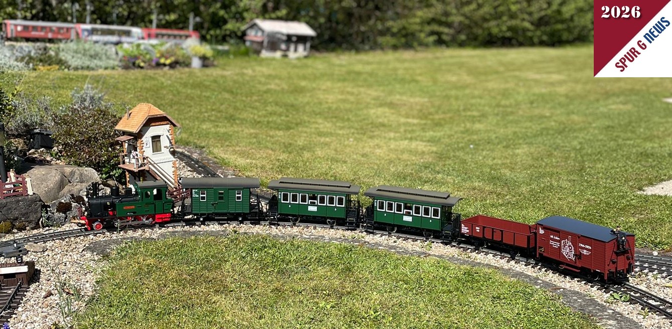DEV Zug mit Dampflok Spreewald und 5 Wagen.