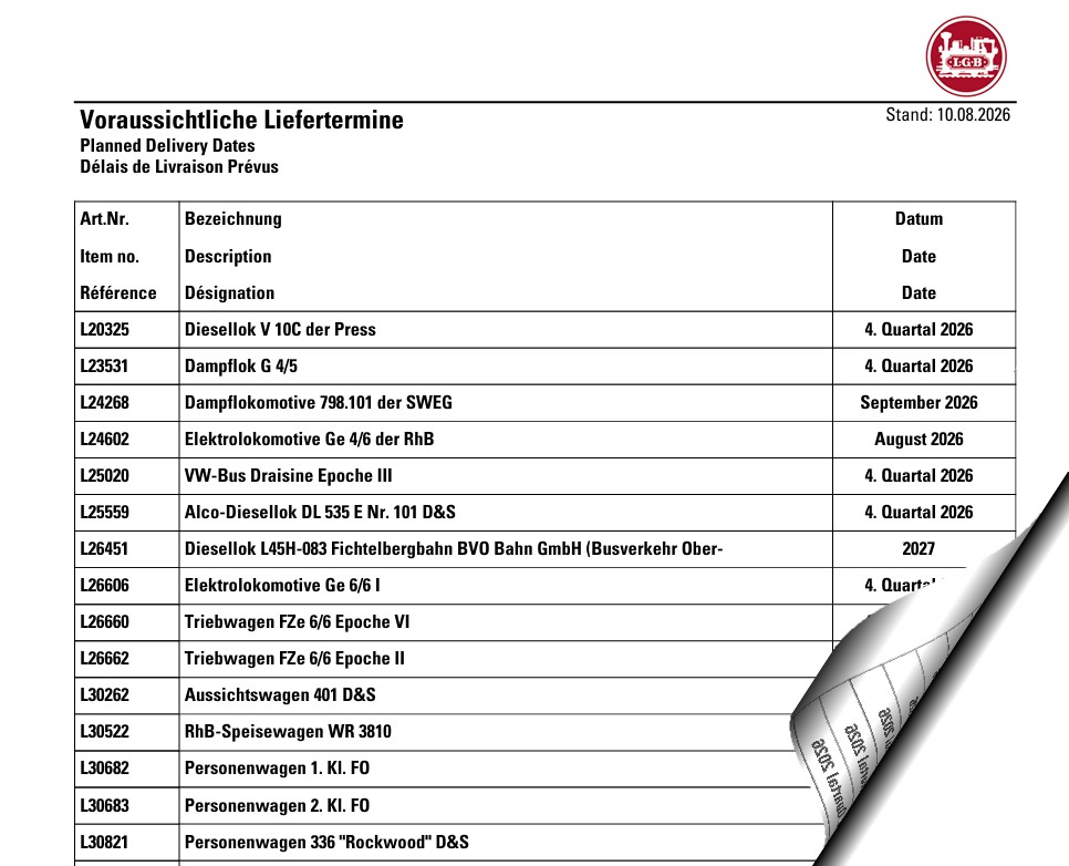 Hier können Sie die "Voraussichtlichen Liefertermine" August - als Liste downloaden.