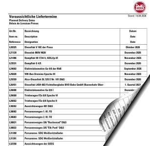 Voraussichtliche Liefertermine LGB 09/2026 inkl. Herbstneuheiten